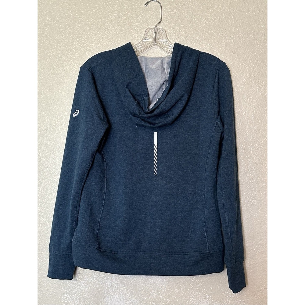 ASICS Size Small Blue Zip Hoodie Front Pockets Reflective Back Strip - Picture 2 of 4